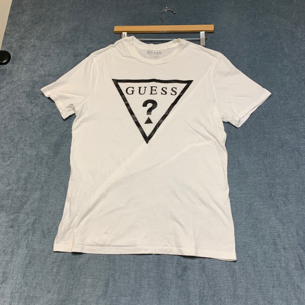 Guess T Shirt Mens Large White Graphic Spell Out Logo Crew Neck Short Sleeve - Picture 1 of 16